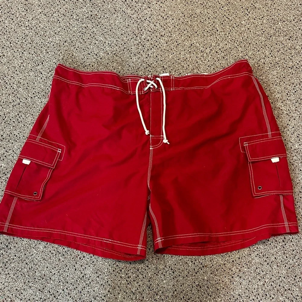 Sand N Sun Men's Red Swim Shorts with White Drawstring-Size 3XL (48/50)